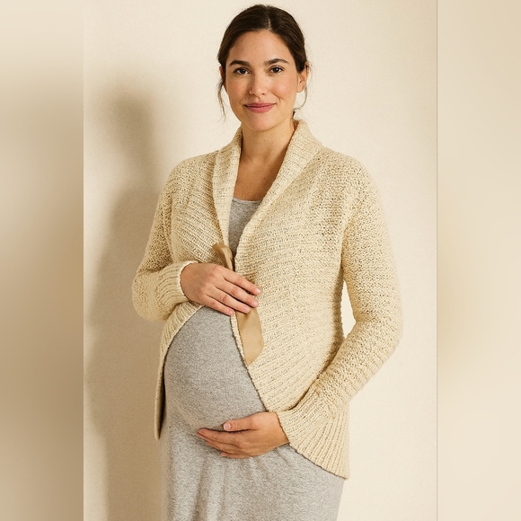 Old Navy Sweaters - Old Navy Maternity Small Cream Knit Tie Cardigan Cozy Soft Pregnancy Preppy VTG